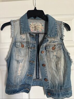 YMI Light Blue Distressed Denim Vest